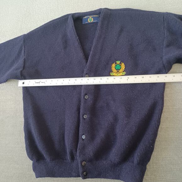 VTG Blarney Castle Knitwear Cardigan Sweater Mens L Blue Wool Irish Embroidered - Picture 7 of 10